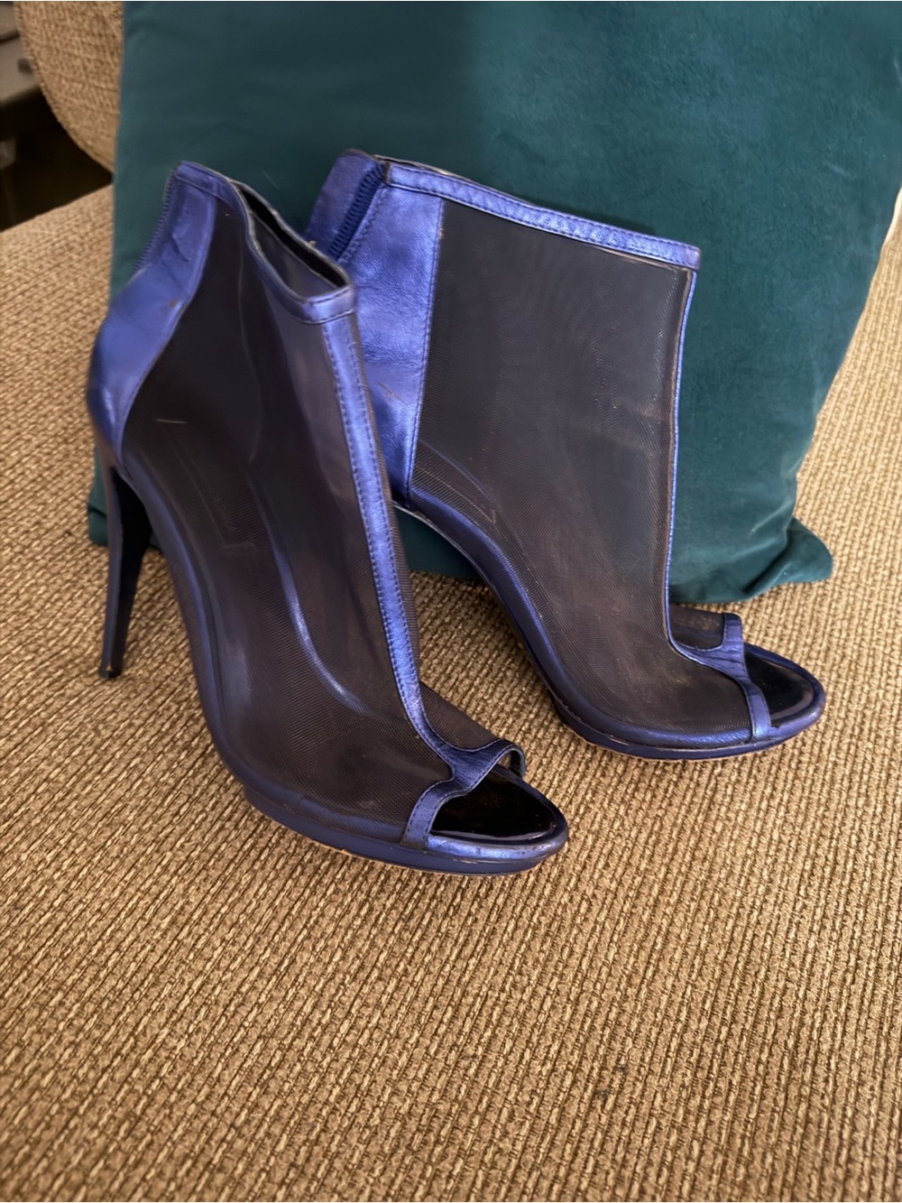 BCBGMaxAzria Blue Open-Toe Mesh Ankle Booties - rare color!